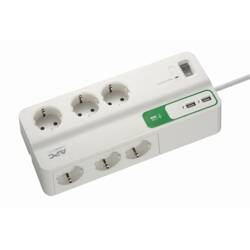 APC LISTWA ANTYPRZEPIĘCIOWA PM6U-GR ESSENTIAL SURGEARREST 6 GNIAZD 5V, 2.4A 2 PORTY USB, 230V GERMANY