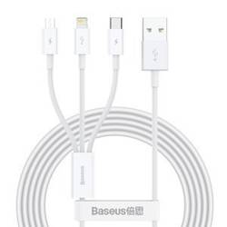 KABEL USB 3W1 BASEUS SUPERIOR SERIES, USB DO MICRO USB / USB-C / LIGHTNING, 3.5A, 1.2M (BIAŁY)