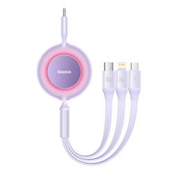 KABEL USB-C 3W1 BASEUS BRIGHT MIRROR 4, MICRO USB / LIGHTNING / USB-C, 100W / 3.5A, 1.1M (FIOLETOWY)