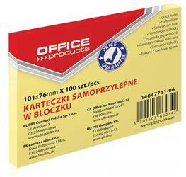 KARTECZKI SAMOPRZYLEPNE 101X76MM OFFICE PRODUCTS PASTELOWE JASNO ŻÓŁTE 100KART