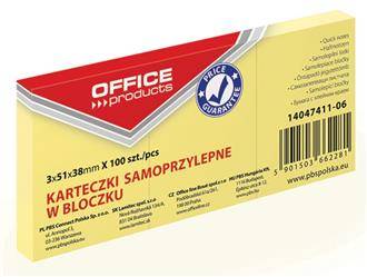 KARTECZKI SAMOPRZYLEPNE 38X51MM OFFICE PRODUCTS PASTELOWE JASNO ŻÓŁTE 100KART