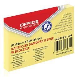 KARTECZKI SAMOPRZYLEPNE 51X76MM OFFICE PRODUCTS PASTELOWE JASNO ŻÓŁTE 100KART