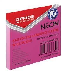 KARTECZKI SAMOPRZYLEPNE 76X76MM OFFICE PRODUCTS NEONOWE RÓŻOWE 100KART