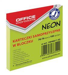 KARTECZKI SAMOPRZYLEPNE 76X76MM OFFICE PRODUCTS NEONOWE ZIELONE 100KART