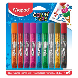 KLEJ Z BROKATEM MAPED COLORPEPS 9 KOLORÓW X 10,5 ML BLISTER