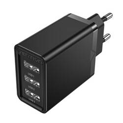 ŁADOWARKA SIECIOWA 3XUSB-A VENTION FEAB0-EU 2.4A 12W (CZARNA)