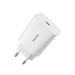 ŁADOWARKA SIECIOWA BASEUS SPEED MINI QUICK CHARGER, USB-C, PD, 3A, 20W (BIAŁA)