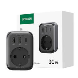 ŁADOWARKA SIECIOWA Z GNIAZDEM AC, 2X USB, USB-C UGREEN CD314, 30W (CZARNA)