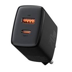 Ładowarka sieciowa Baseus Compact Quick Charger, USB, USB-C, 20W (czarna)