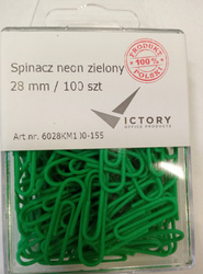 SPINACZE OKRĄGŁE 28MM VICTORY OFFICE PRODUCTS 6028KM100-155 NEONOWE ZIELONE METALOWEPOWLEKANE W ZAWIESZANYM POJEMNIKU PLASTIKOWYM 100SZT